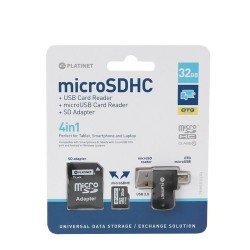 PLATINET MICRO SD 32GB CON ADATT. 3IN1+CARD READER+OTG PMMSD32CR4 CL10